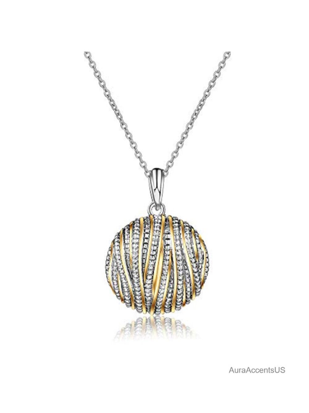 Two-Tone Pendant Necklace 18K Gold & Silver Intertwined Crossover Women Jewelry